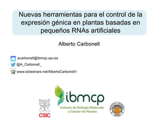 Nuevas herramientas para el control de la
expresión génica en plantas basadas en
pequeños RNAs artificiales
Alberto Carbonell
www.slideshare.net/AlbertoCarbonell1
acarbonell@ibmcp.upv.es
@A_Carbonell_
 