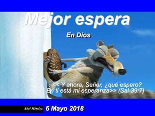 Mejor espera
Abel Méndez 6 Mayo 2018
. << Y ahora, Señor, ¿qué espero?
En ti está mi esperanza>> (Sal 39:7)
En Dios
 