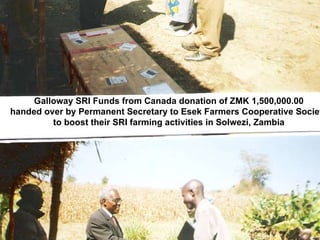 Galloway SRI Funds from Canada donation of ZMK 1,500,000.00 handed over by Permanent Secretary to Esek Farmers Cooperative Society  to boost their SRI farming activities in Solwezi, Zambia 