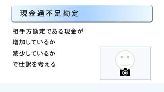 過不足金勘定
相手方勘定である現金が
増加しているか
減少しているか
で仕訳を考える
 