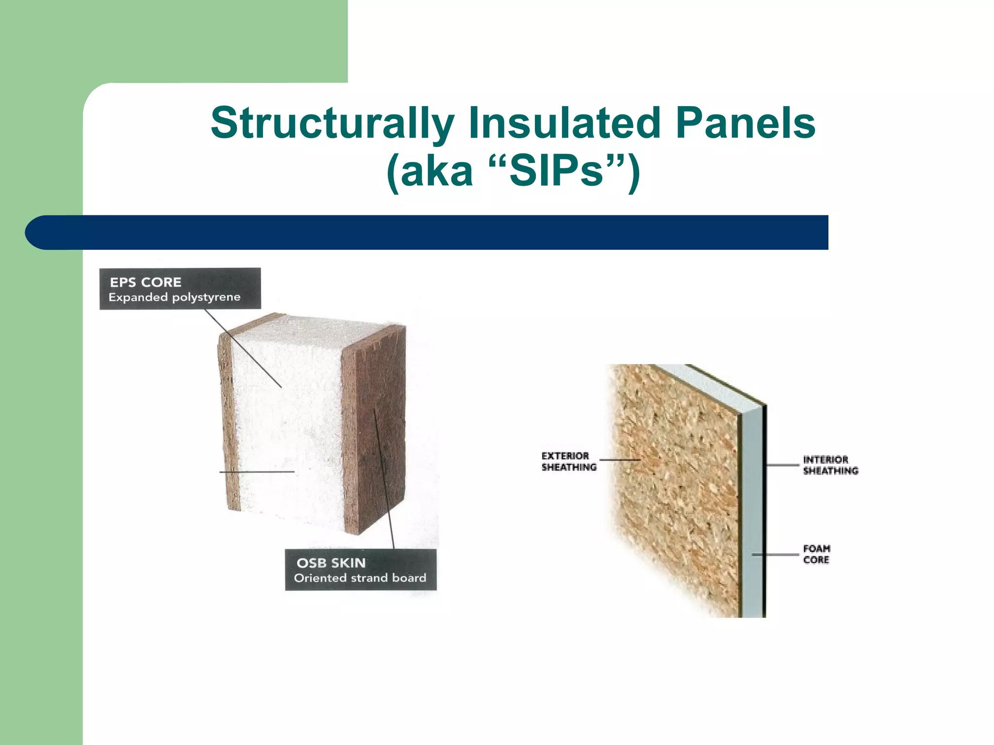Structurally Insulated Panels
        (aka “SIPs”)
 