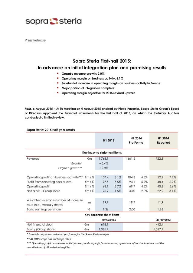 Sopra Steria Firsthalf 2015 Sopra Steria Firsthalf 2015