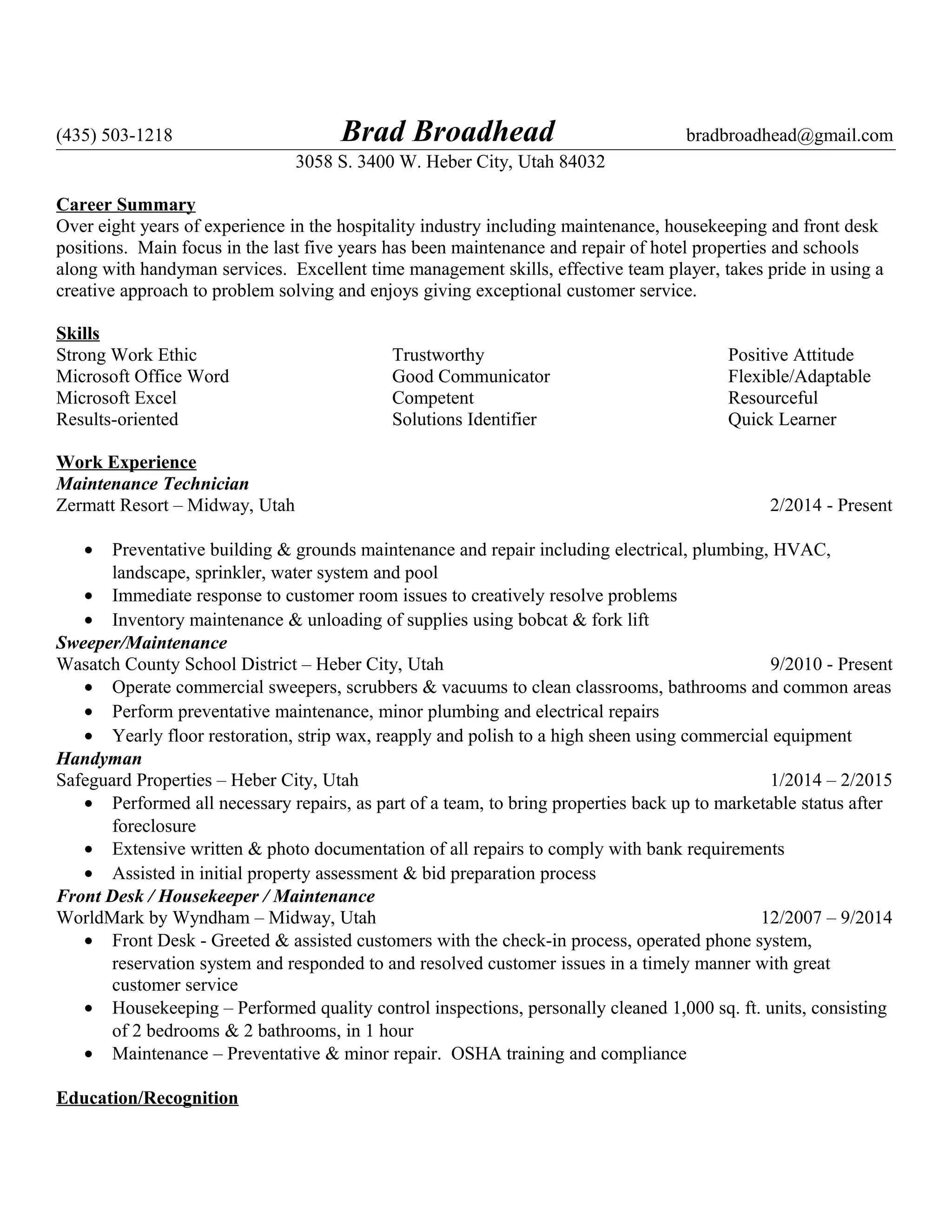 Brad Broadhead Resume PDF - Brad Broadhead Resume 1 2048 