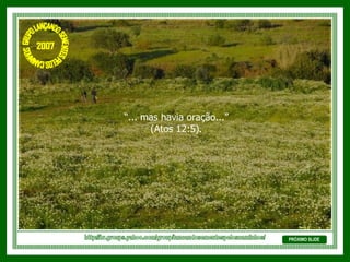 “ ... mas havia oração...”  (Atos 12:5). PRÓXIMO SLIDE http://br.groups.yahoo.com/group/lancandosementespeloscaminhos/ GRUPO LANÇANDO SEME NTES PELOS CAMINHOS 2007 