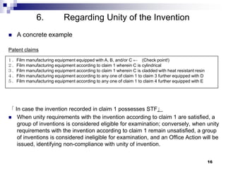 6.           Regarding Unity of the Invention
   A concrete example

Patent claims

１．Film manufacturing equipment equipp...