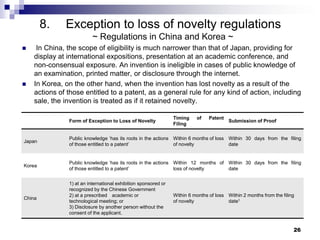 8.    Exception to loss of novelty regulations
                          ~ Regulations in China and Korea ~
    In China,...