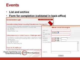 Events List and archive Form for completion (validated in back-office) 