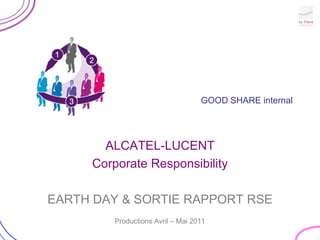 GOOD SHARE internal ALCATEL-LUCENT CorporateResponsibility EARTH DAY & SORTIE RAPPORT RSE  Productions Avril – Mai 2011 
