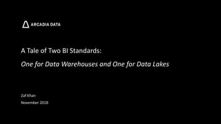 Arcadia Data. Proprietary and Confidential
A Tale of Two BI Standards:
One for Data Warehouses and One for Data Lakes
Zaf Khan
November 2018
 