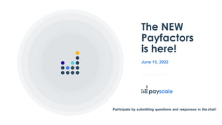 The NEW
Payfactors
is here!
June 15, 2022
Participate by submitting questions and responses in the chat!
 
