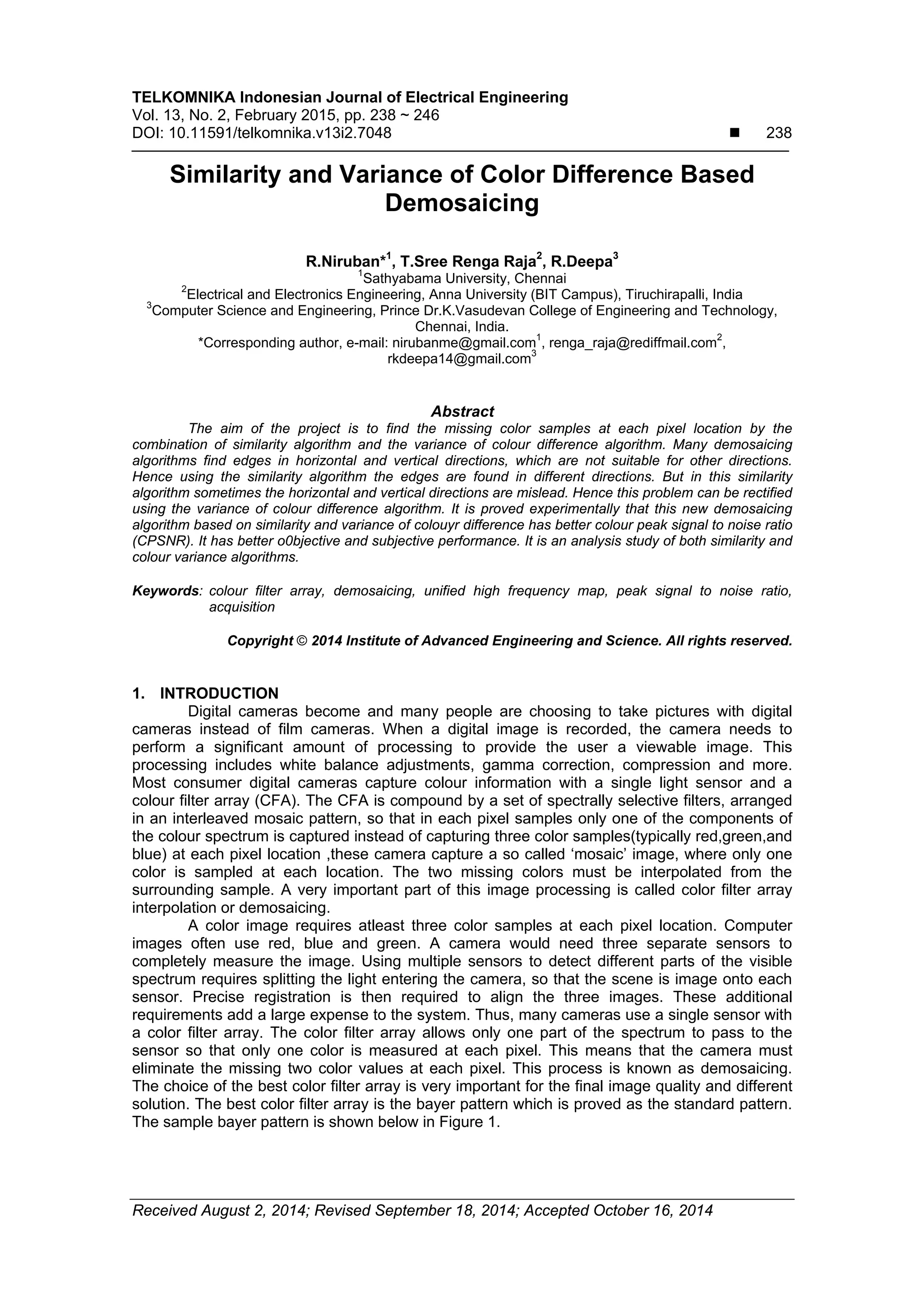 Color Demosaicing Using Variance Of Color Differences – WEVBZ