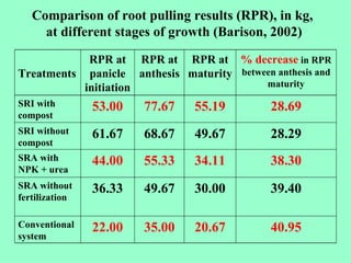 Comparison of  root pulling results (RPR), in kg,  at different stages of growth (Barison, 2002) 40.95 20.67 35.00 22.00 C...