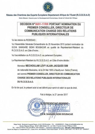 Alain Mechoulam - Nomination Premier Conseiller - RCEEDAO