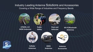 Industry Leading Antenna Solutions and Accessories
Covering a Wide Range of Industries and Frequency Bands
12
Wi-Fi/Bluetooth
Antennas
Cellular
Antennas
Public
Safety
LPWAN, IoT,
M2M Antennas
Antenna
Accessories
GNSS
Antennas
Fleet and
Vehicular
 