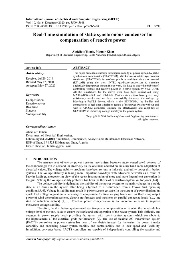 Real-Time simulation of static synchronous condenser for compensation ...