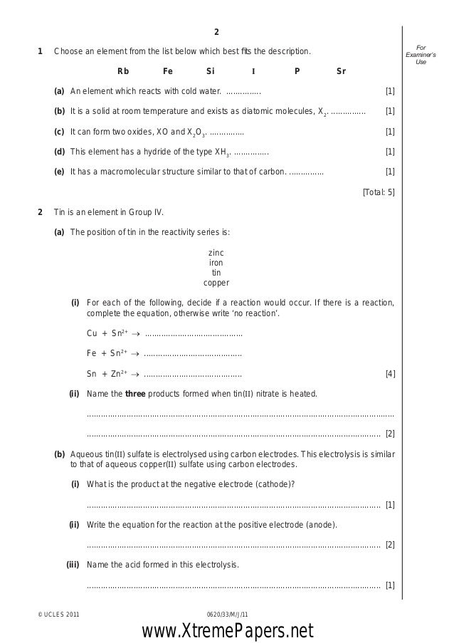 Igcse chemistry 0620 past paper 6 june 2011