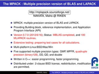 Mul Pac The MPACK : Multiple precision version of BLAS and LAPACK | PDF