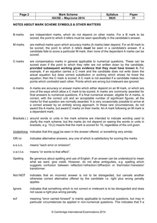 Physics 0625 - Paper 3 version 1 - Mark scheme - May Jun 2014 | PDF