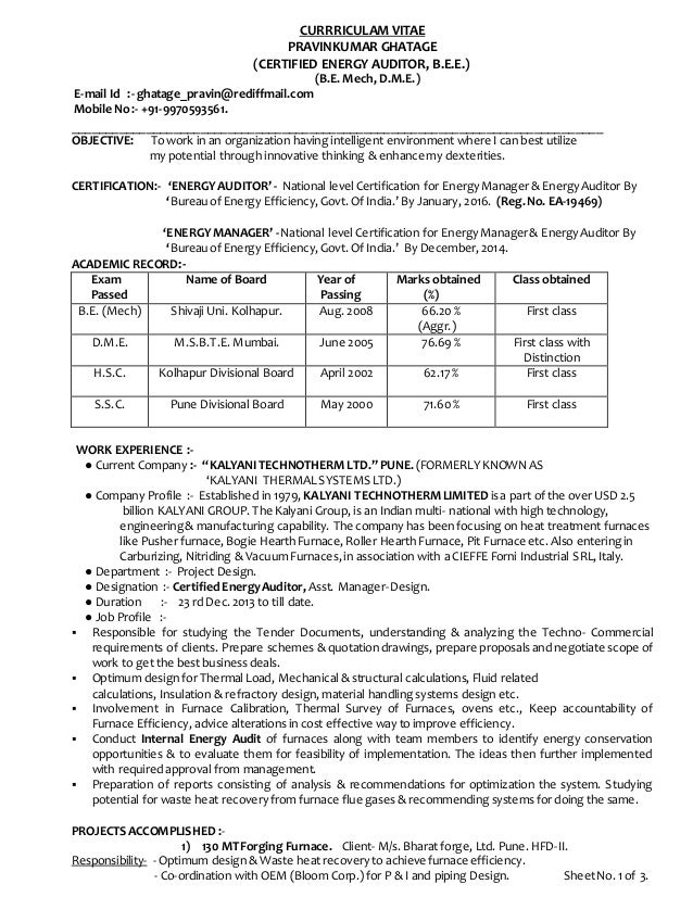 resume pravin_ghatge _ea1 certified energy manager resume