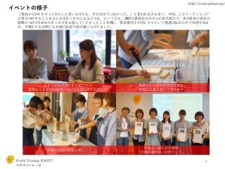 Kochi Startup BASE®
©2019 H-tus. Ltd.
http://startup-base.jp/
「普段からDIYをやってみたいと思いながらも、手が出せていなかった。」と言われる方も多く、今回、このワークショップ
が自...