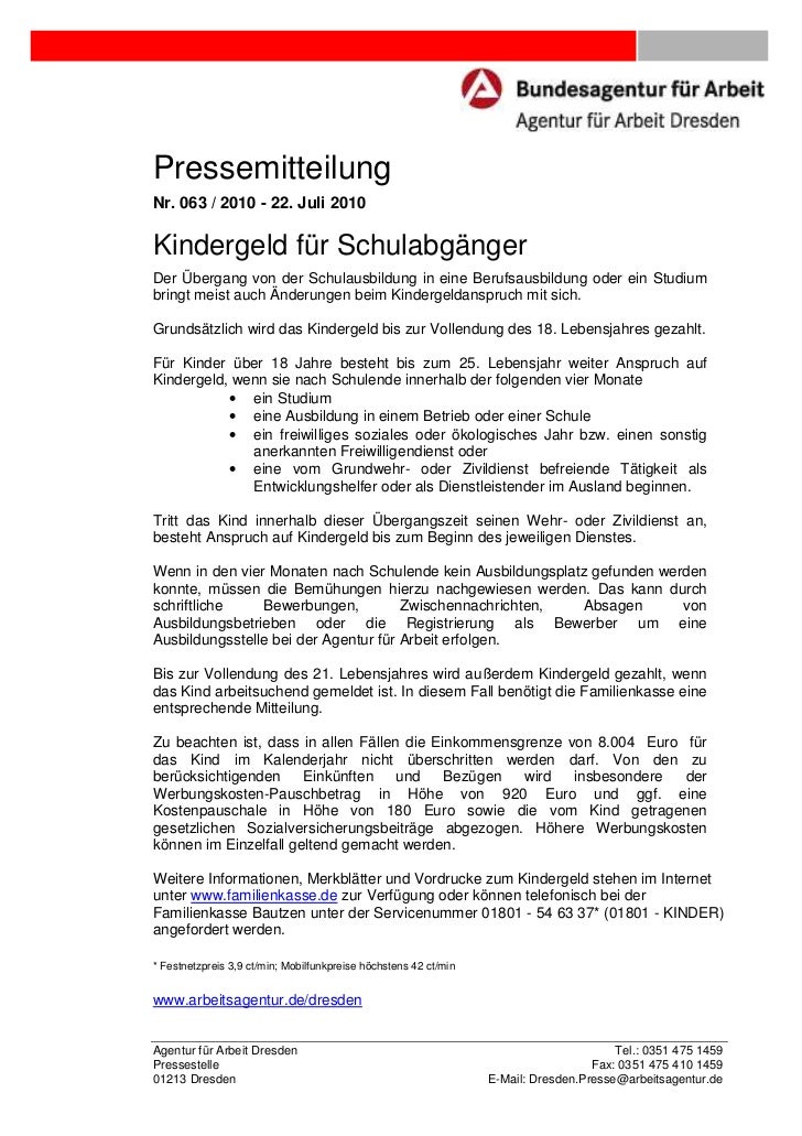 063 Kindergeld Fur Schulabganger Pdf