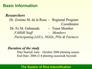 0630 System of Rice Intensification (SRI) On–Farm Trials in Eastern ...