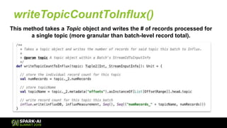 This method takes a Topic object and writes the # of records processed for
a single topic (more granular than batch-level ...