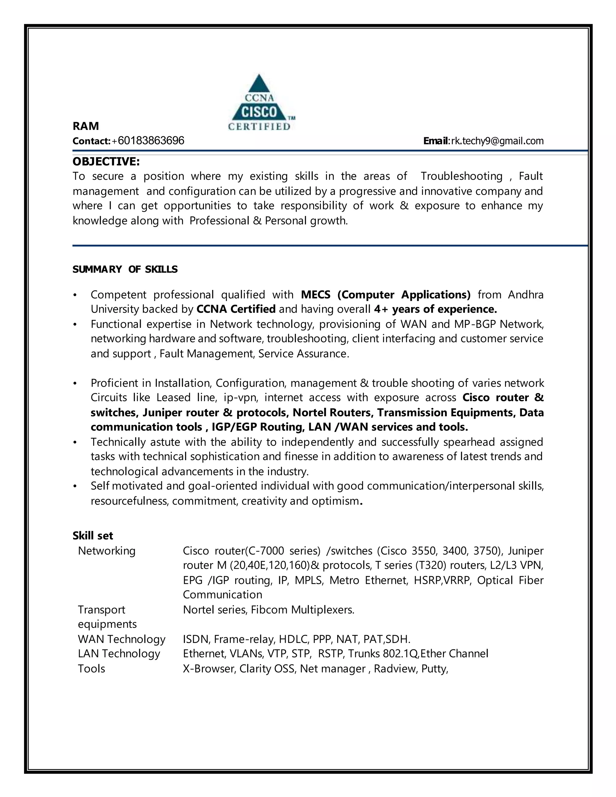 Ram's Networking Resume 9 | DOCX