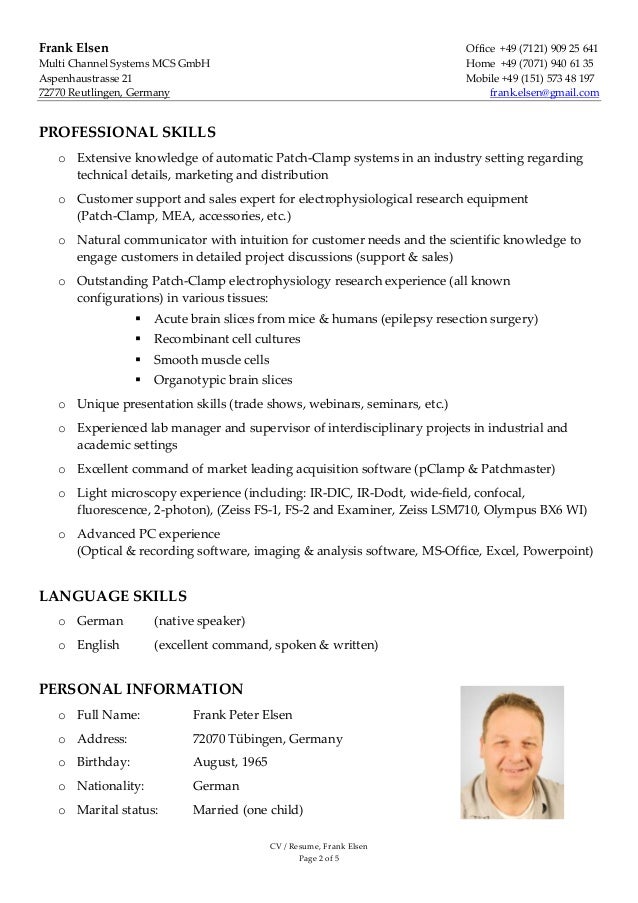 resume frank elsen dina4 without publications