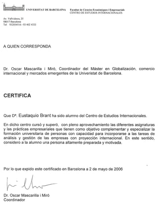 Universidad Barcelona recommendation letter