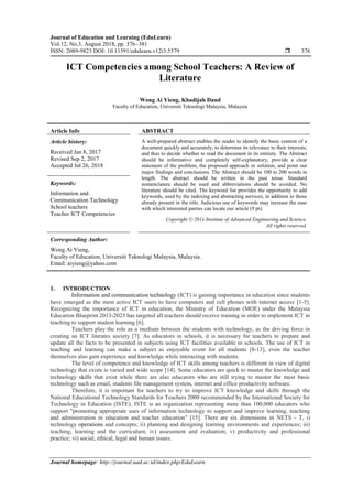 ICT Competencies among School Teachers: A Review of Literature | PDF