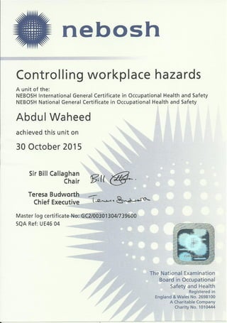 Nebosh Certificate