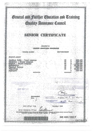 Matric Certificate