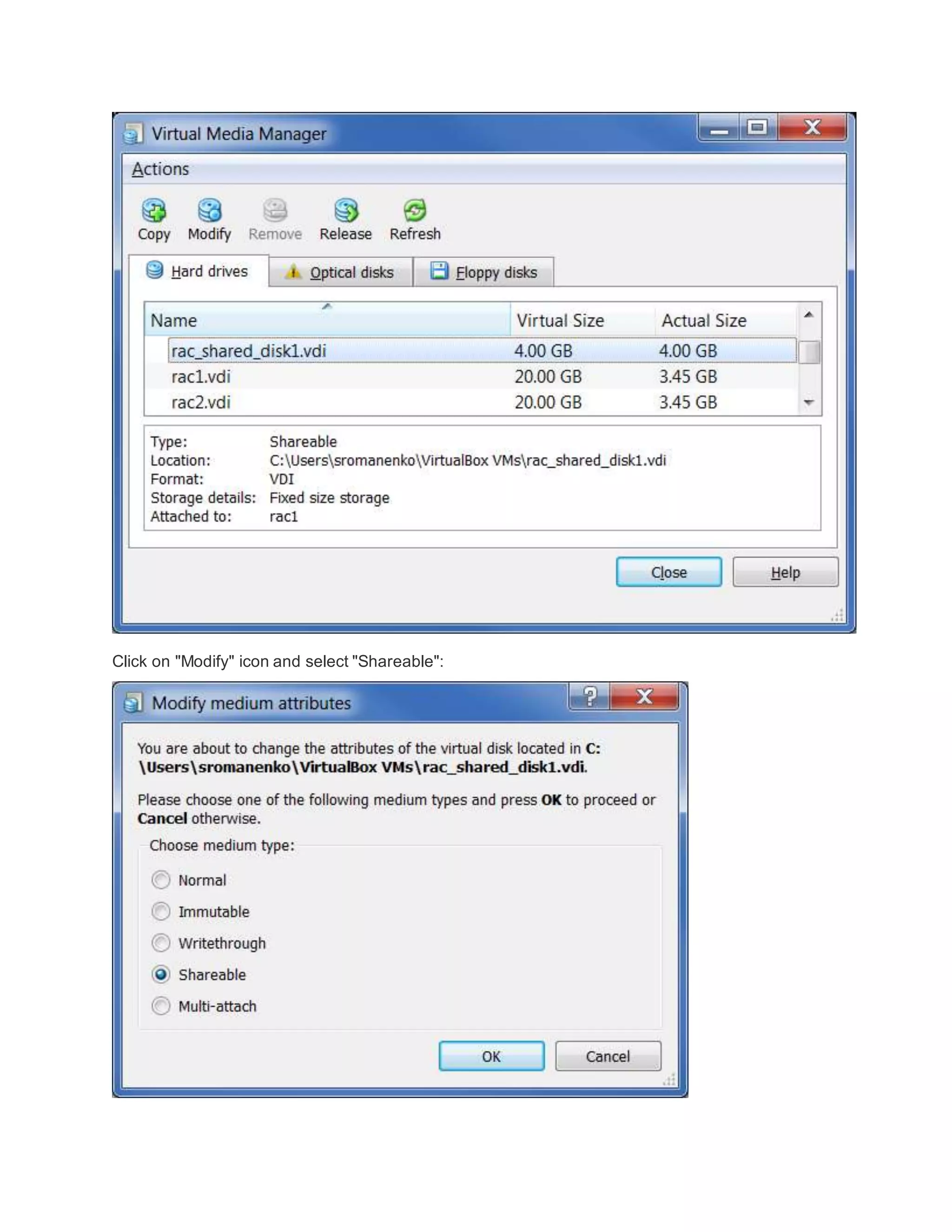 Click on "Modify" icon and select "Shareable":
 