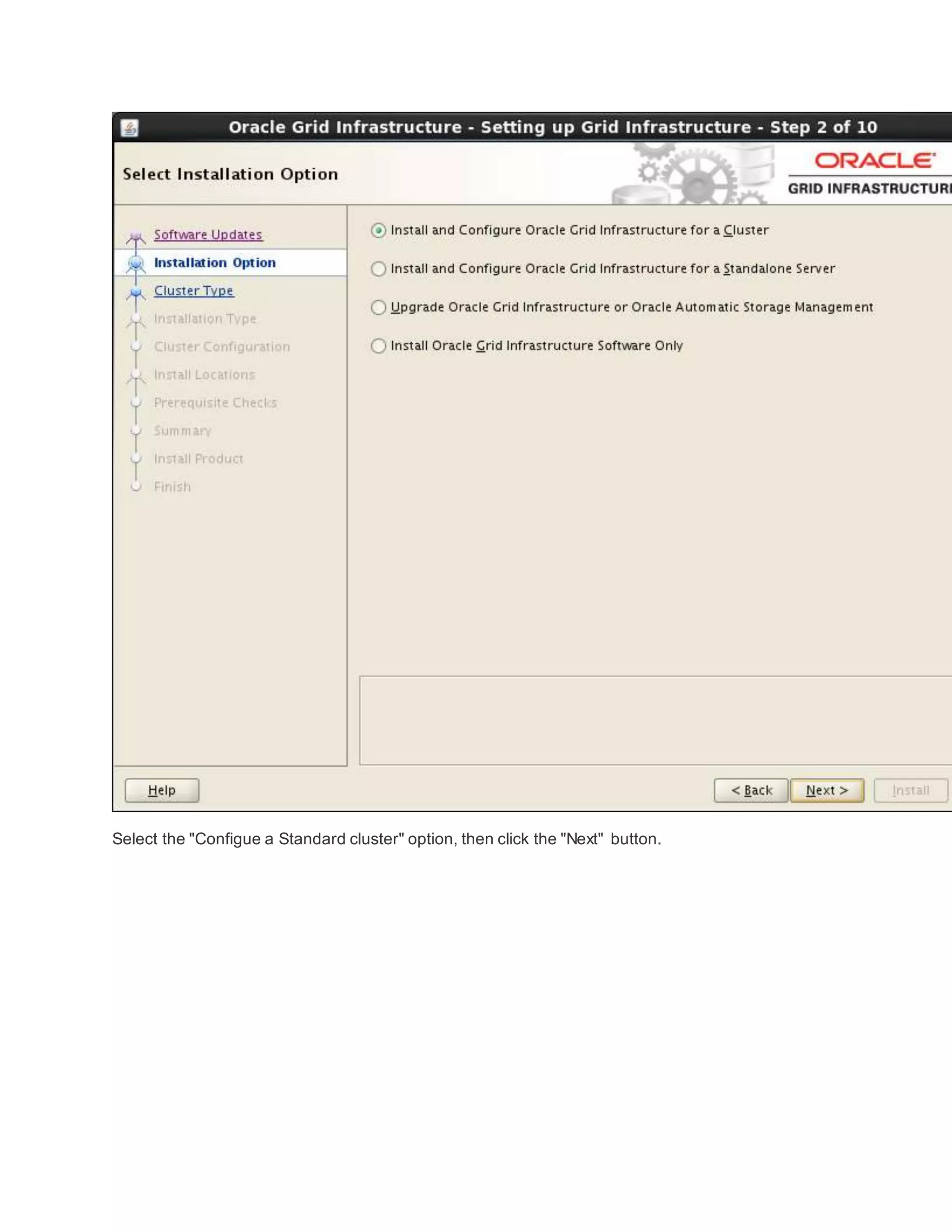 Select the "Configue a Standard cluster" option, then click the "Next" button.
 