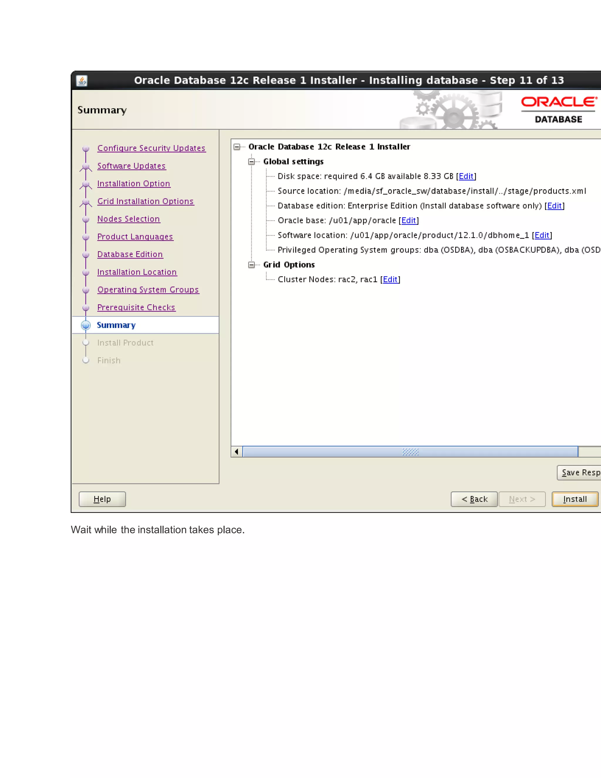 Wait while the installation takes place.
 