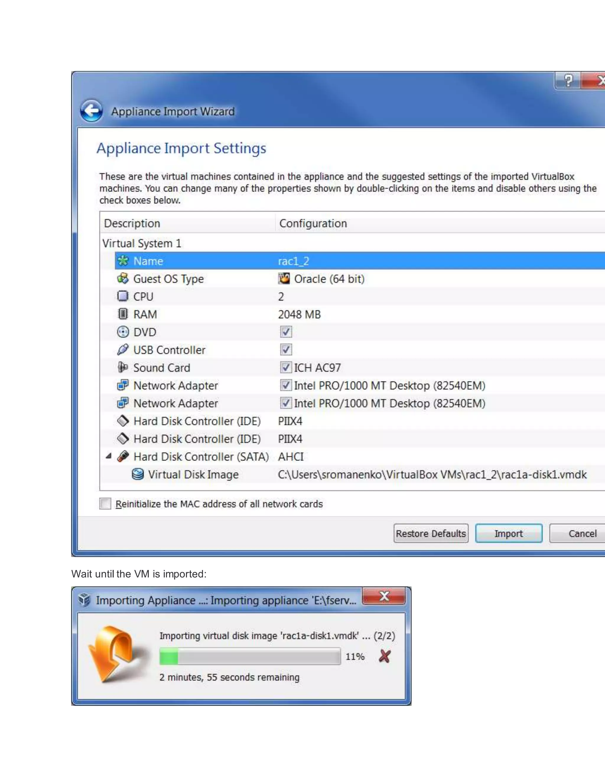 Wait until the VM is imported:
 