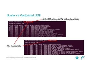 © 2017 Dremio Corporation, Two Sigma Investments, LP
Scalar vs Vectorized UDF
20x Speed Up
Actual Runtime is 2s without profiling
 