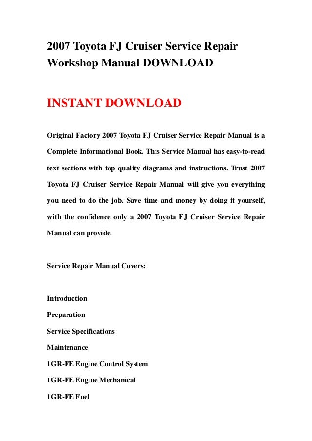 2007 Toyota Fj Cruiser Service Repair Workshop Manual