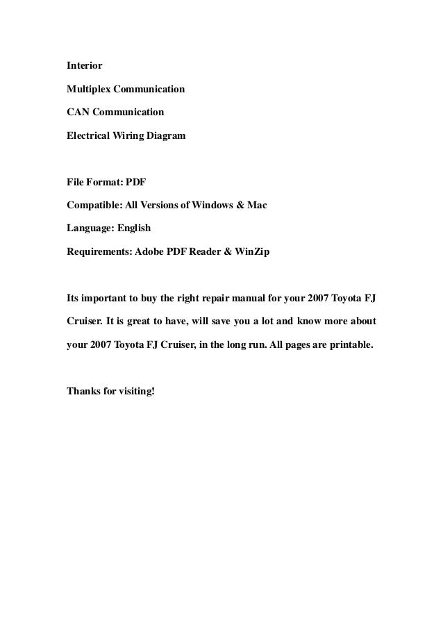 2007 Toyota Fj Cruiser Service Repair Workshop Manual Download