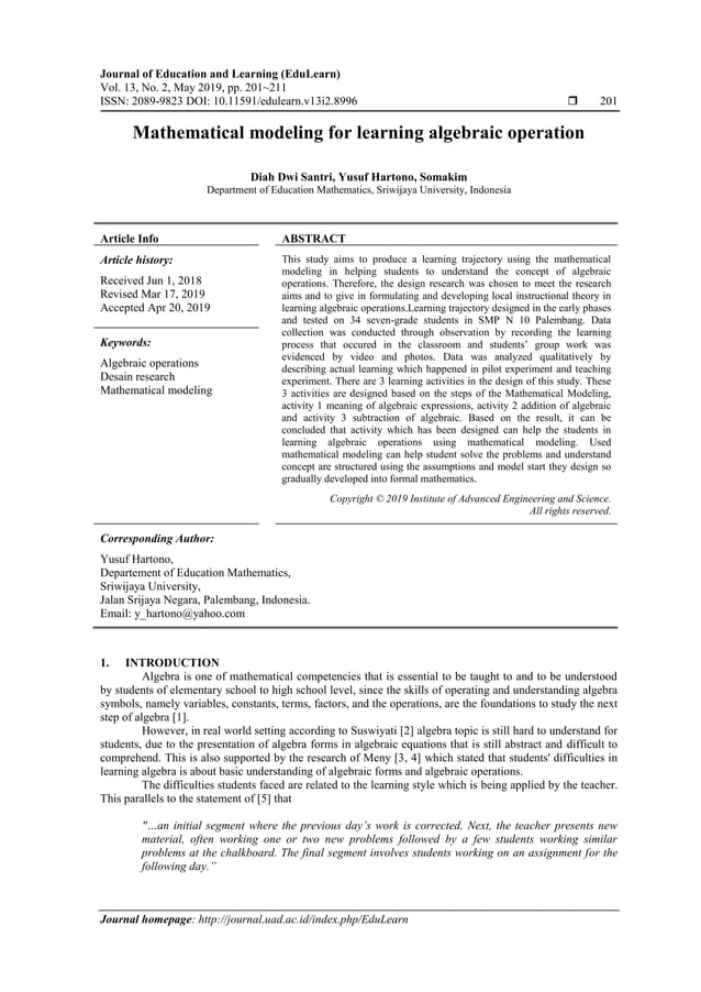 Mathematical modeling for learning algebraic operation | PDF