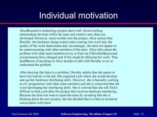©Ian Sommerville 2004 Software Engineering, 7th edition. Chapter 25 Slide 15
Individual motivation
 