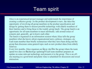 ©Ian Sommerville 2004 Software Engineering, 7th edition. Chapter 25 Slide 25
Team spirit
 