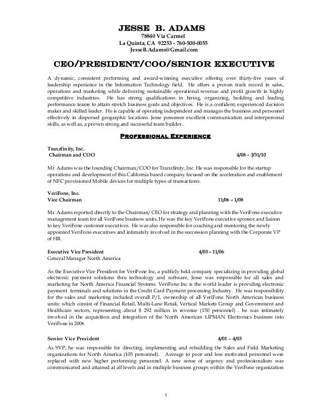 vice president operations resume