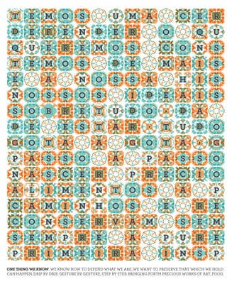 AA
AA
AA
AAAA
AA
AA
AA
AA
AA
AA
AA
AA
AA
AA
AA
BB
CC
CC
CC
CC
CC
DD
DD
DD
DD
DD
EE
EE
EE
EE
EE
EE
EE
EE
DD EE
EEEE
EE
EE
EE
EE
EE
DD EEEEFF
GG GG
II
II
II
II II
II
II II
II
HH
HH
LL
MMMM
MM
MM
MM
AAMM
MM
NN
NN
NN
NN
NN
NN
NN
NN
NN
OO
OO
OO
OO
OO
OO
OO
OO
OO
OO
OO
PP
PP
PP
PP
PP
QQ
QQ
RREEPP RR
RRRR
RR
RR
RR
RR
RR
RR
RR
RR
SS
SS
EE
EE
MM
MM
SS
SS
SS
SS
SS
SS
SS
SS
CCEE II OOPP RR
SS
SS
MM OO SS
SSSS
SS
SS SS
SS
OO
MM OO SS
OO SS
SS
SS
TT
TT AAGG OO
OO AAPP SS SS OO
TT
TT
TT
TT
TT
TT
UU
UU
UU
UU
UU
UU
VV
DD EE EE
AA
ÉÉ
..
,,
,,
ONE THING WE KNOW. WE KNOW HOW TO DEFEND WHAT WE ARE, WE WANT TO PRESERVE THAT WHICH WE HOLD
CAN HAPPEN, DRIP BY DRIP, GESTURE BY GESTURE, STEP BY STEP, BRINGING FORTH PRECIOUS WORKS OF ART, FOOD,
 