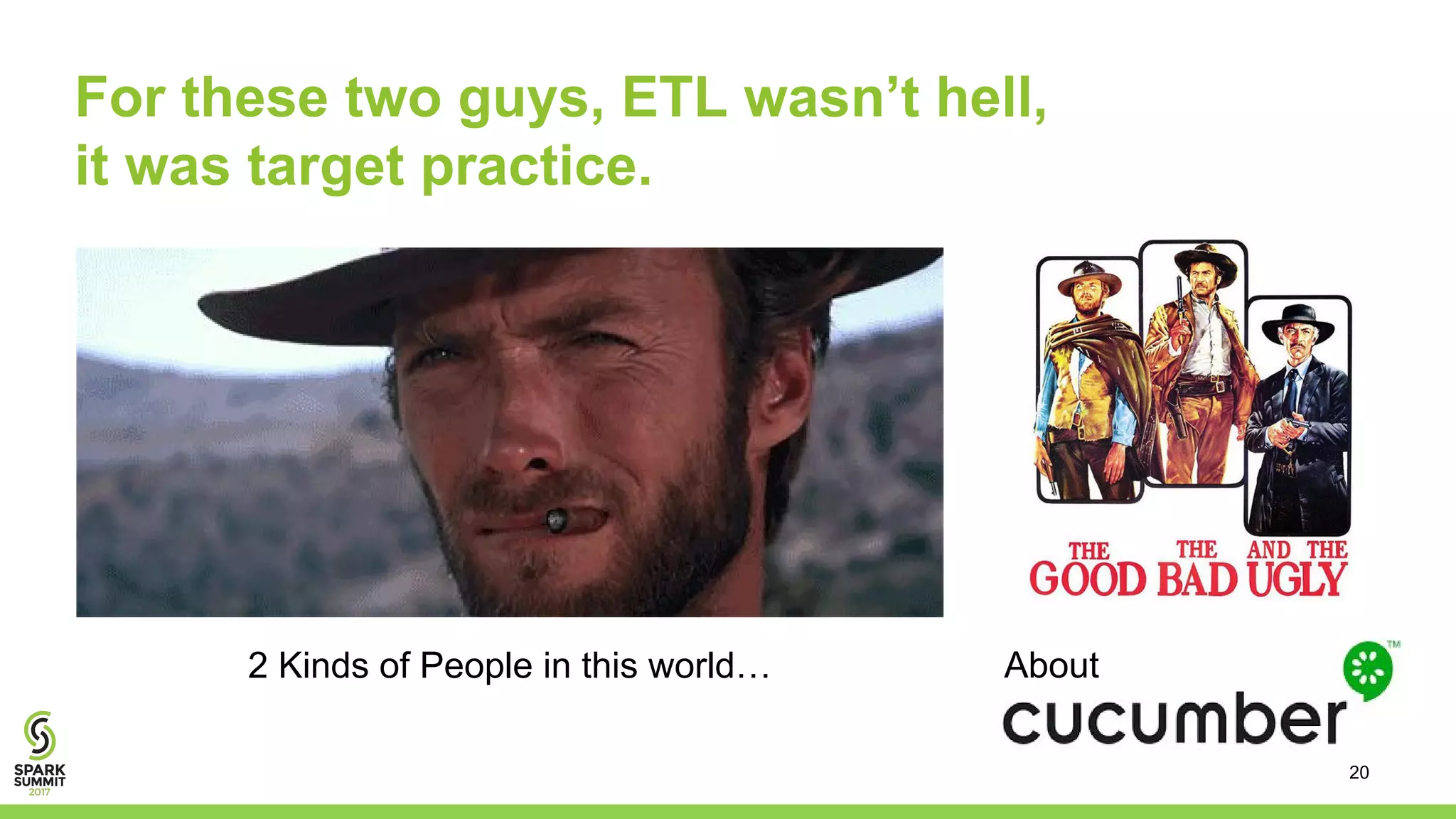For these two guys, ETL wasn’t hell,
it was target practice.
2 Kinds of People in this world… About
20
 