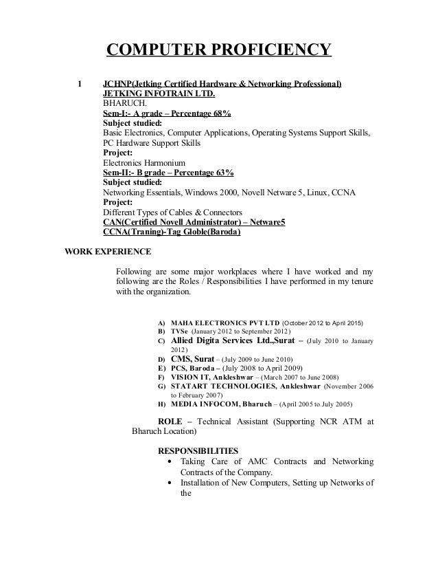 resume for hardware and networking
