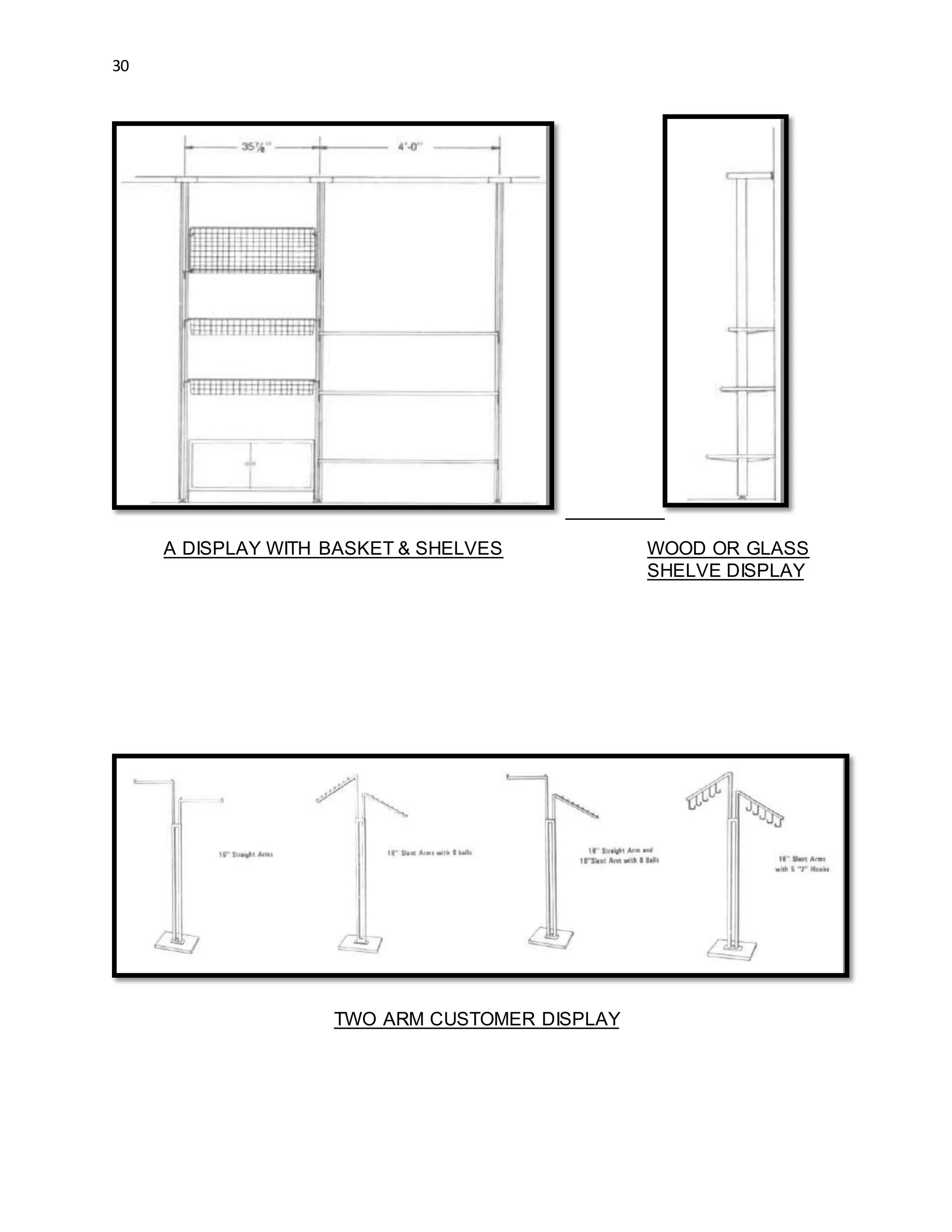 30
A DISPLAY WITH BASKET & SHELVES WOOD OR GLASS
SHELVE DISPLAY
TWO ARM CUSTOMER DISPLAY
 
