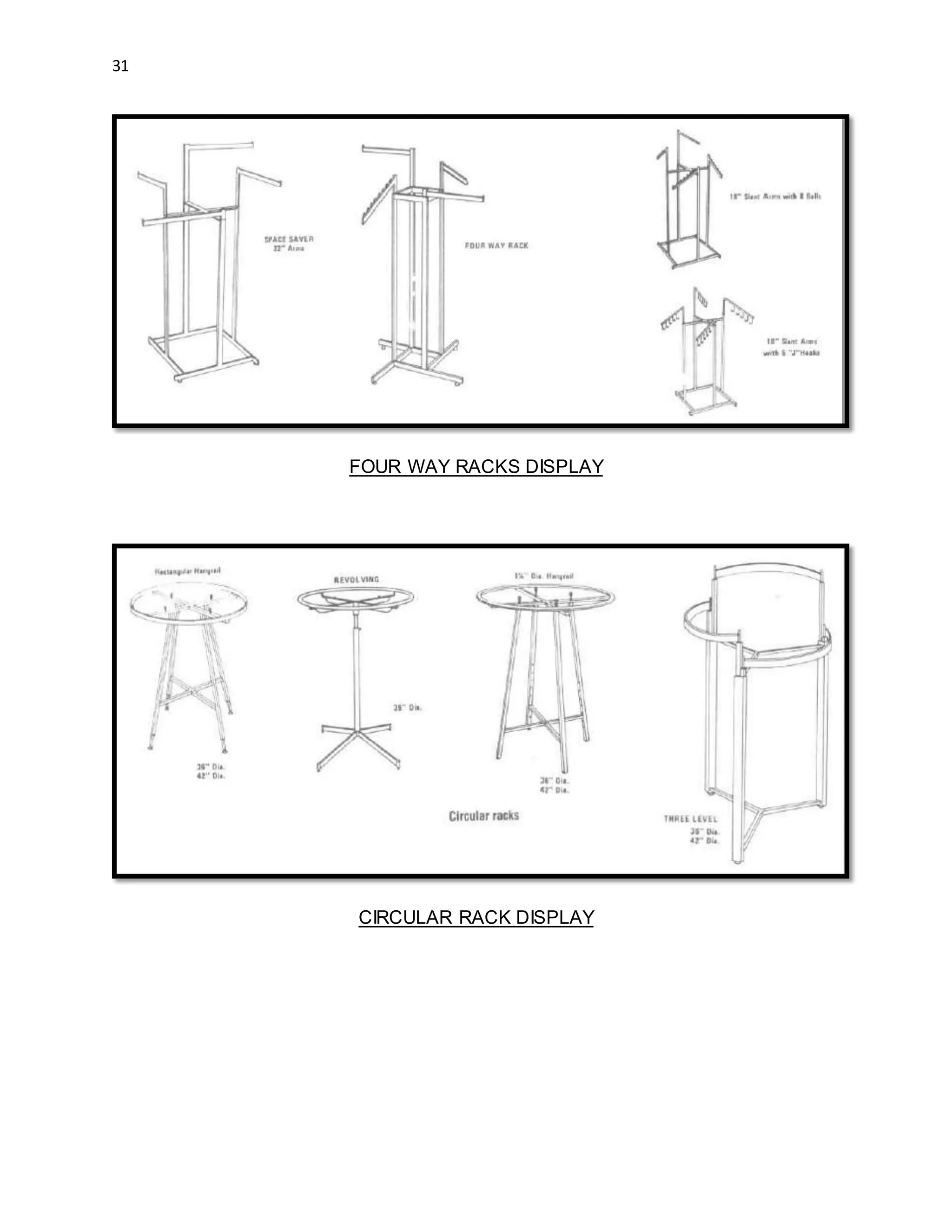 31
FOUR WAY RACKS DISPLAY
CIRCULAR RACK DISPLAY
 