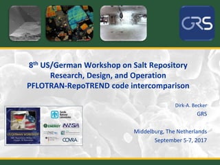 8th US/German Workshop on Salt Repository
Research, Design, and Operation
PFLOTRAN-RepoTREND code intercomparison
Dirk-A. Becker
GRS
Middelburg, The Netherlands
September 5-7, 2017
 